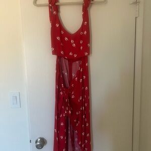 Red Floral Cutout Dress
